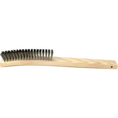 Brush Research Mfg. - 4 Rows x 19 Columns Stainless Steel Scratch Brush - 5-3/4" Brush Length, 14" OAL, 1 Trim Length, Wood Curved Back Handle - Exact Tooling