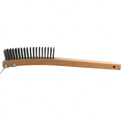 Brush Research Mfg. - 4 Rows x 19 Columns Steel Scratch Brush - 5-3/4" Brush Length, 14" OAL, 1-1/8 Trim Length, Wood Curved Back Handle - Exact Tooling