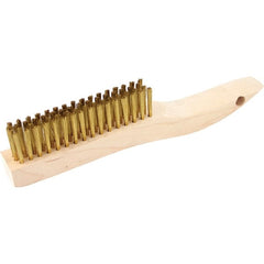 Brush Research Mfg. - 4 Rows x 16 Columns Brass Scratch Brush - 4-3/4" Brush Length, 10-1/4" OAL, 1-1/8 Trim Length, Wood Shoe Handle - Exact Tooling