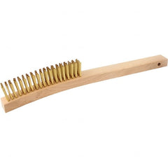 Brush Research Mfg. - 4 Rows x 19 Columns Brass Scratch Brush - 5-3/4" Brush Length, 13-3/4" OAL, 1-1/8 Trim Length, Wood Curved Back Handle - Exact Tooling