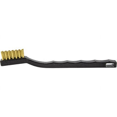 Brush Research Mfg. - 2 Rows x 7 Columns Brass Scratch Brush - 1/2" Brush Length, 7-1/4" OAL, 1/2 Trim Length, Wood Curved Back Handle - Exact Tooling