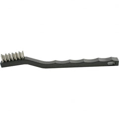 Brush Research Mfg. - 2 Rows x 7 Columns Stainless Steel Scratch Brush - 1/2" Brush Length, 7-1/4" OAL, 1/2 Trim Length, Wood Curved Back Handle - Exact Tooling