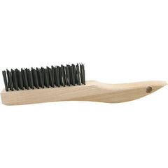 Brush Research Mfg. - 4 Rows x 16 Columns Bronze Scratch Brush - 5-3/4" Brush Length, 10-1/4" OAL, 1-1/8 Trim Length, Wood Curved Back Handle - Exact Tooling