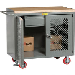 Little Giant - 3,600 Lb Capacity, 2 Shelf, 1 Drawer, 2 Door Mobile Cabinet Bench - 41" Wide x 24" Deep x 43" High, Steel, Gray - Exact Tooling