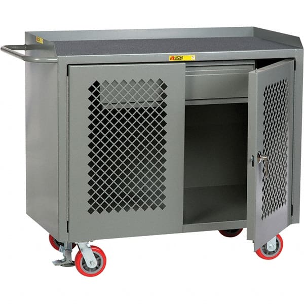 Little Giant - 3,600 Lb Capacity, 2 Shelf, 1 Drawer, 2 Door Mobile Cabinet Bench - 41" Wide x 24" Deep x 43" High, Steel, Gray - Exact Tooling