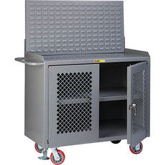 Little Giant - 3,600 Lb Capacity, 3 Shelf, 2 Door Mobile Bench Cabinet with Louvered Panel - 41" Wide x 24" Deep x 43" High, Steel, Gray - Exact Tooling