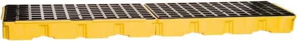 Eagle - 66 Gal Sump, 8,000 Lb Capacity, 4 Drum, Polyethylene Platform - 26-1/4" Long x 103-1/2" Wide x 6-3/4" High, Yellow, Low Profile, Vertical, Inline Drum Configuration - Exact Tooling