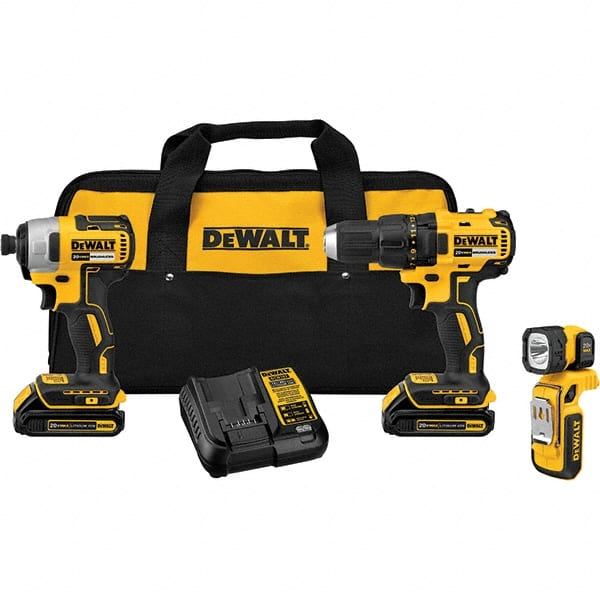 DeWALT - Cordless Tool Combination Kits Voltage: 20 Tools: Compact Drill/Driver; 1/4" Impact Driver; LED Light - Exact Tooling