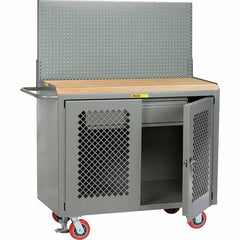 Little Giant - 3,600 Lb Capacity, 2 Shelf, 1 Drawer, 2 Door Mobile Bench Cabinet with Pegboard Panel - 53" Wide x 24" Deep x 43" High, Steel, Gray - Exact Tooling