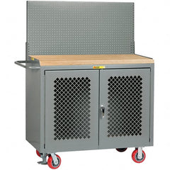 Little Giant - 3,600 Lb Capacity, 2 Shelf, 2 Door Mobile Bench Cabinet with Pegboard Panel - 53" Wide x 24" Deep x 43" High, Steel, Gray - Exact Tooling