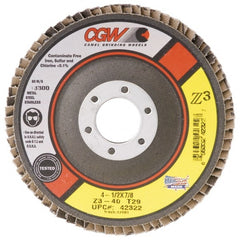 Camel Grinding Wheels - 36 Grit, 7" Disc Diam, 5/8-11 Center Hole, Type 29 Zirconia Alumina Flap Disc - 8,600 Max RPM, Poly Cotton Backing, Arbor Attaching System, Coated - Exact Tooling