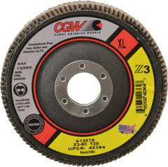 Camel Grinding Wheels - 60 Grit, 4-1/2" Disc Diam, 7/8" Center Hole, Type 29 Zirconia Alumina Flap Disc - 13,300 Max RPM, Poly Cotton Backing, Arbor Attaching System, Coated - Exact Tooling
