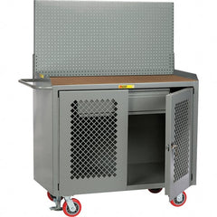 Little Giant - 3,600 Lb Capacity, 2 Shelf, 1 Drawer, 2 Door Mobile Bench Cabinet with Pegboard Panel - 41" Wide x 24" Deep x 43" High, Steel, Gray - Exact Tooling