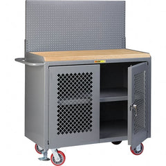 Little Giant - 3,600 Lb Capacity, 3 Shelf, 2 Door Mobile Bench Cabinet with Pegboard Panel - 41" Wide x 24" Deep x 43" High, Steel, Gray - Exact Tooling