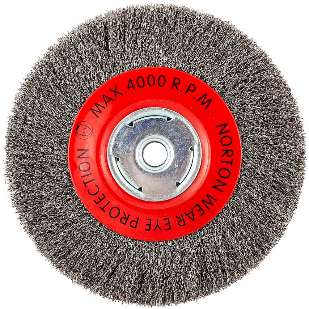 Norton - 8" OD, 5/8" Arbor Hole, Crimped Carbon Wheel Brush - Exact Tooling