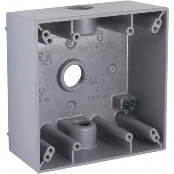Hubbell-Raco - 4-1/2 x 4-1/2 x 2-1/4" Aluminum Square Weather Resistant Outlet Box - Exact Tooling