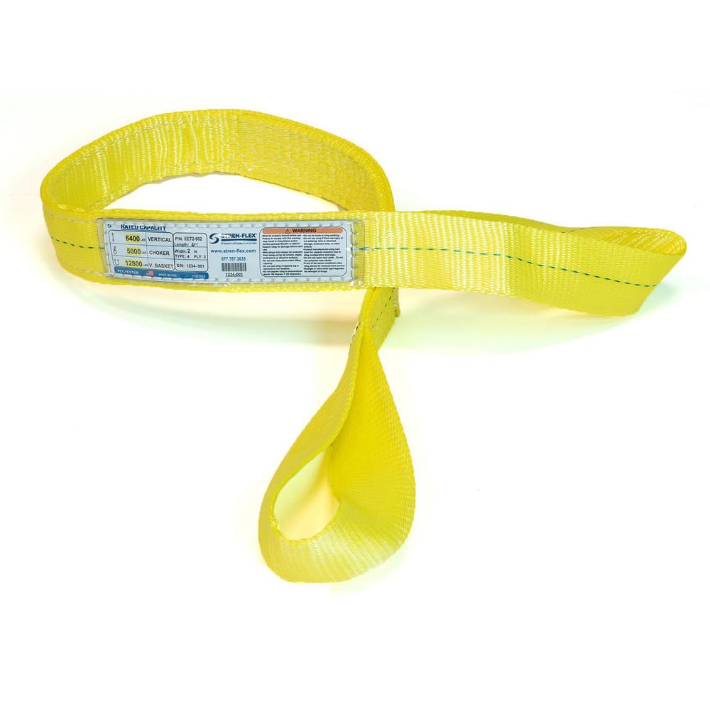 Slings & Tiedowns (Load-Rated); Sling Type: Eye & Eye; Length (Feet): 8; Vertical Capacity (Lb.): 6400; Choker Capacity (Lb.): 5000; Width (Inch): 2; Basket Capacity (Lb.): 12800; Eye Type: Twisted Eye; Sling Material: Polyester; Sling Width: 2 in; Eye Le