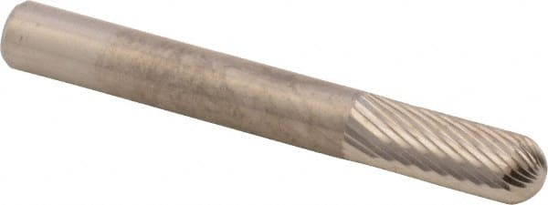 M.A. Ford - 1/4" Cut Diam, 1/4" Shank Diam, Cylinder with Radius Head Double Cut Burr - Carbide, Radius End, 5/8" LOC, 2" OAL - Exact Tooling