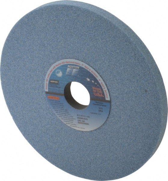 Norton - 8" Diam x 1-1/4" Hole x 1/2" Thick, K Hardness, 46 Grit Surface Grinding Wheel - Ceramic, Type 1, Coarse Grade, 3,600 Max RPM, Vitrified Bond, No Recess - Exact Tooling