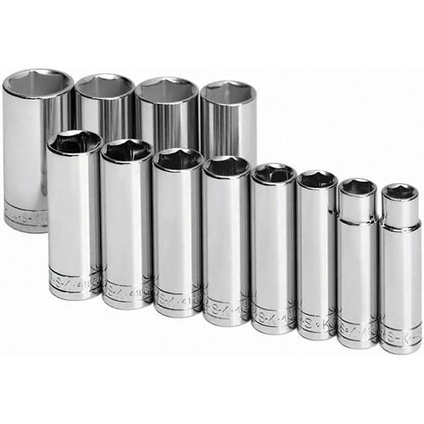 SK - 1/2" Drive Deep Socket Set - 1/2 to 1-1/4", Inch Measurement Standard - Exact Tooling