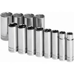 SK - 1/2" Drive Deep Socket Set - 1/2 to 1-1/4", Inch Measurement Standard - Exact Tooling