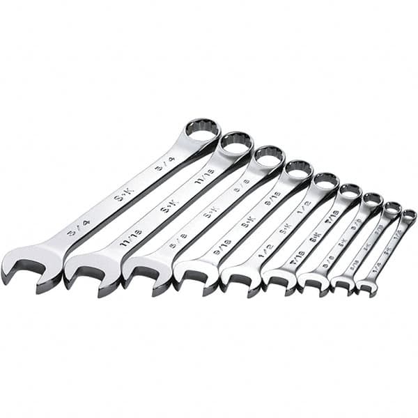 SK - 9 Piece, 1/4 to 3/4", Combination Wrench Set - Inch System of Measurement, Chrome Finish - Exact Tooling