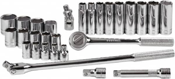 SK - 28 Piece 1/2" Drive Standard Deep Socket Set - 6 Points, 3/8 to 1-1/4", Inch Measurement Standard - Exact Tooling