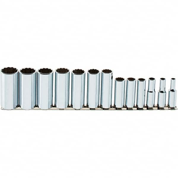SK - 13 Piece 3/8" Drive Deep Well Socket Set - 12 Points, 1/4" to 1" Range, Inch Measurement Standard - Exact Tooling
