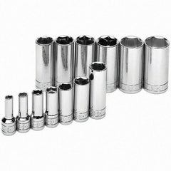 SK - 3/8" Drive Deep Socket Set - 1/4 to 1", Inch Measurement Standard - Exact Tooling