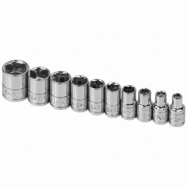 SK - 1/4" Drive Standard Socket Set - 3/16 to 9/16", Inch Measurement Standard - Exact Tooling