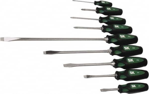 SK - 9 Piece Phillips & Slotted Screwdriver Set - Bit Sizes: Philips #0 to #2 - Exact Tooling