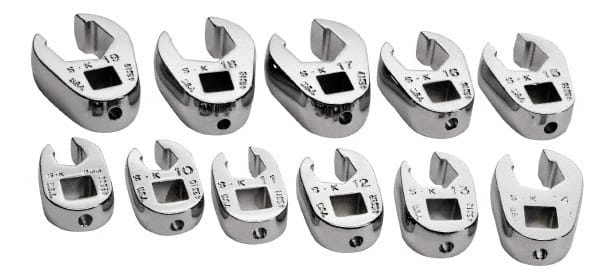 SK - 11 Piece 3/8" Drive Flare Nut Crowfoot Wrench Set - 9 to 19mm, with Tray - Exact Tooling