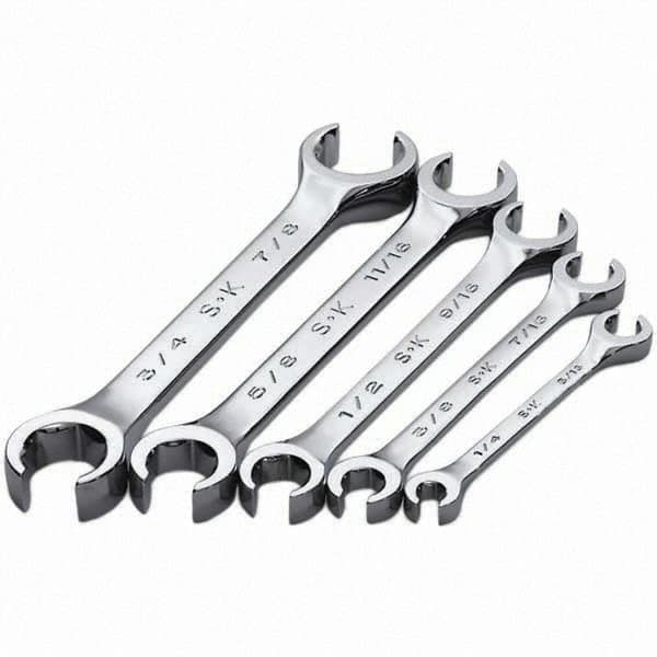 SK - 5 Piece, 1/4 x 5/16 to 3/4 x 7/8", Flare Nut Wrench Set - Inch System of Measurement, Chrome Finish - Exact Tooling