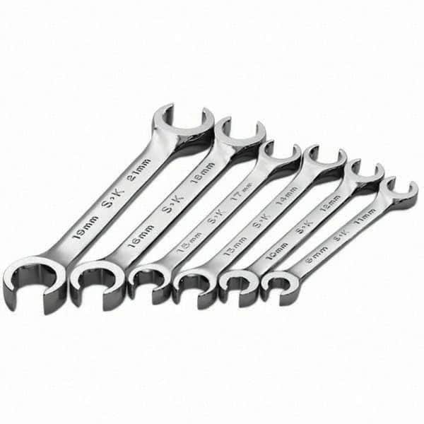 SK - 6 Piece, Flare Nut Wrench Set - Metric System of Measurement, Chrome Finish - Exact Tooling