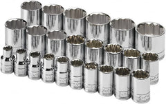 SK - 24 Piece 1/2" Drive Tethered Standard Socket Set - 12 Points, 10 to 36mm, Metric Measurement Standard - Exact Tooling