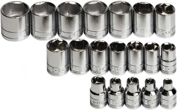 SK - 19 Piece 3/8" Drive Standard Socket Set - 6 Points, 6 to 24mm, Metric Measurement Standard - Exact Tooling