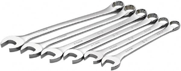 SK - 6 Piece, 25mm to 32mm, 12 Point Combination Wrench Set - Metric Measurement Standard, Full Polish Chrome Finish, Comes in Roll-Up Pouch - Exact Tooling