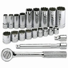 SK - 3/8" Drive Standard Deep Socket Set - 1/4 to 7/8", Inch Measurement Standard - Exact Tooling