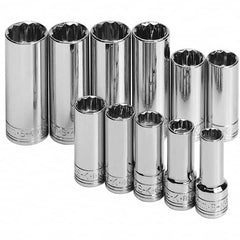 SK - 11 Piece 3/8" Drive Deep Well Socket Set - 12 Points, 9mm to 19mm Range, Metric Measurement Standard - Exact Tooling
