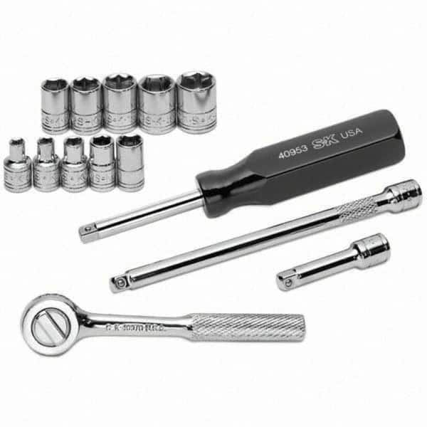 SK - 1/4" Drive Standard Socket Set - 4 to 13mm, Metric Measurement Standard - Exact Tooling