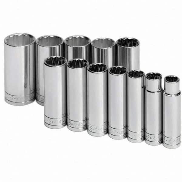 SK - 1/2" Drive Deep Socket Set - 1/2 to 1-1/4", Inch Measurement Standard - Exact Tooling