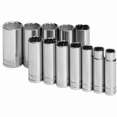 SK - 1/2" Drive Deep Socket Set - 1/2 to 1-1/4", Inch Measurement Standard - Exact Tooling