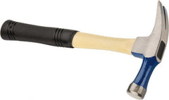 Vaughan Bushnell - 1-1/8 Lb Head, Straight Claw Hammer - 14" OAL, Steel Head, 27/32" Face Diam, Smooth Face, Fiberglass Handle with Grip - Exact Tooling
