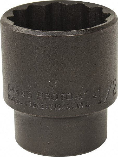 Proto - 1-1/2", 1/2" Drive, Standard Hand Socket - 12 Points, 2-1/4" OAL, Alloy Steel, Black Finish - Exact Tooling