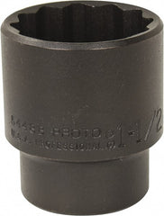 Proto - 1-1/2", 1/2" Drive, Standard Hand Socket - 12 Points, 2-1/4" OAL, Alloy Steel, Black Finish - Exact Tooling