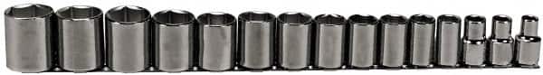 Proto - 15 Piece 1/2" Drive Socket Set - 6 Points, 3/8" to 1-1/4" Range, Inch Measurement Standard - Exact Tooling