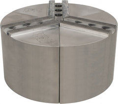 H & R Manufacturing - 1.5mm x 60° Serrated Attachment, Round Soft Lathe Chuck Jaw - 3 Jaws, Aluminum, 1" Btw Mount Hole Ctrs, 4" Long x 8" Wide x 4" High, 0.551" Groove, 12mm Fastener - Exact Tooling