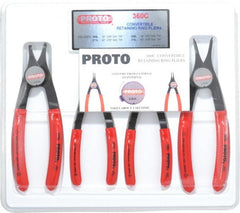 Proto - 4 Piece, 3/8 to 2" Bore, 1/4 to 2" Shaft, Convertible Retaining Ring Pliers Set - 0.038 to 0.07" Tip Diam Range - Exact Tooling