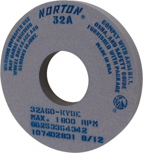 Norton - 14" Diam x 5" Hole x 1-1/2" Thick, K Hardness, 60 Grit Surface Grinding Wheel - Aluminum Oxide, Type 1, Medium Grade, 1,800 Max RPM, Vitrified Bond, No Recess - Exact Tooling