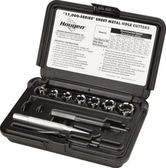 Hougen - 10 Piece, 5/16 to 3/4" Cutter Diam, 1/4" Cutting Depth, High Speed Steel Annular Cutter Set - Bright Finish, 5/16, 3/8, 7/16, 1/2, 9/16, 5/8, 3/4" Cutter Diams, 3 Flats on Shank - Exact Tooling